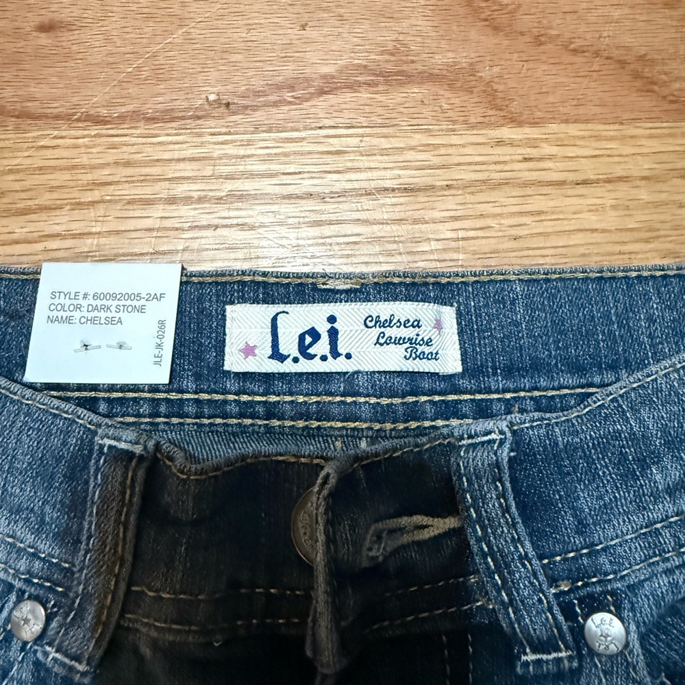 lei Chelsea Lowrise Boot Cut Jeans in Dark Stone Blue